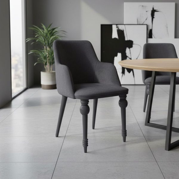 Sedia Zen vellutino grigio e gambe in tinta