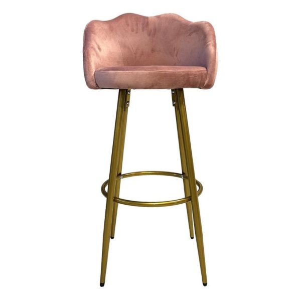 Sgabello Orel in velluto rosa con gambe dorate opache
