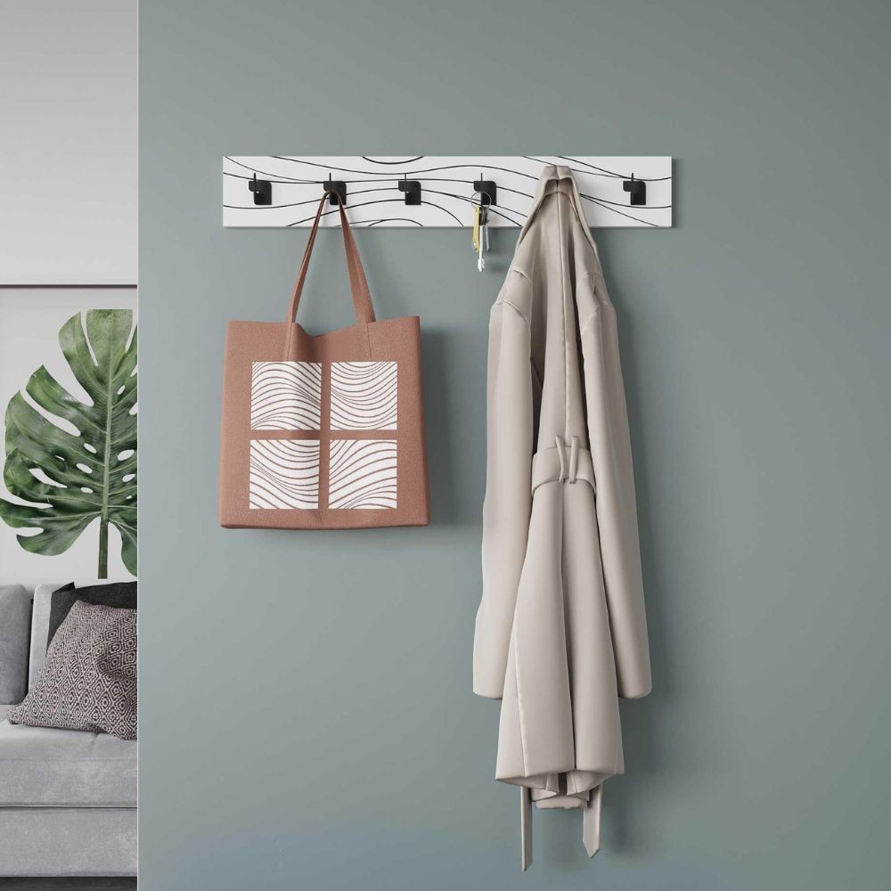 Appendiabiti a muro Flow 6 ganci colore bianco con dettagli neri - immagine 2