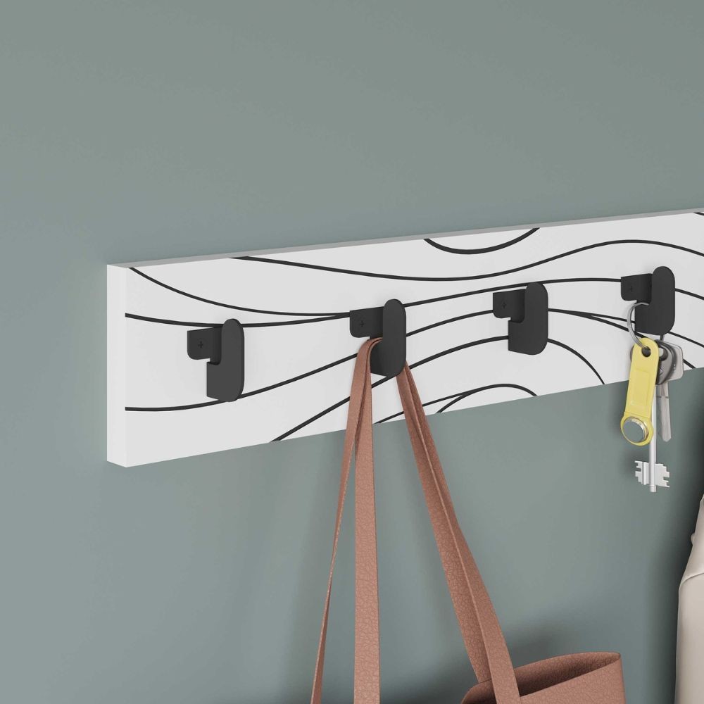 Appendiabiti a muro Flow 6 ganci colore bianco con dettagli neri - immagine 3