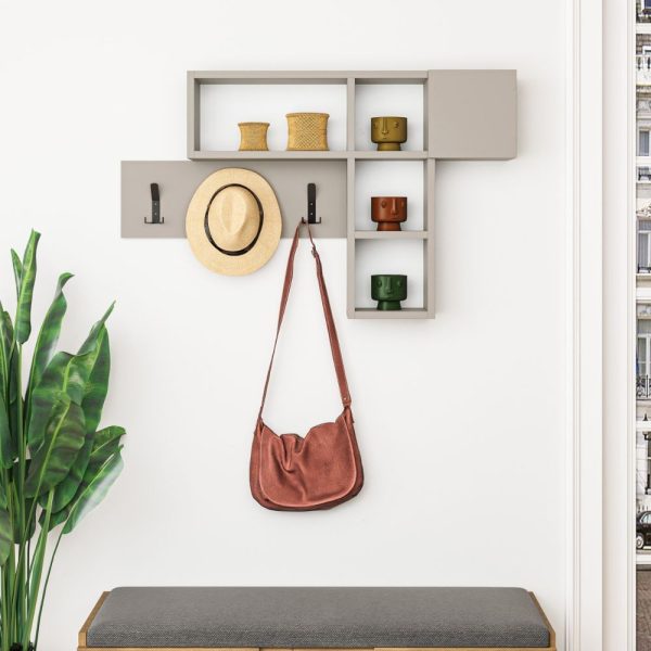 Appendiabiti da parete cashmere con 3 ganci appendiabiti e 4 nicchie a giorno Game