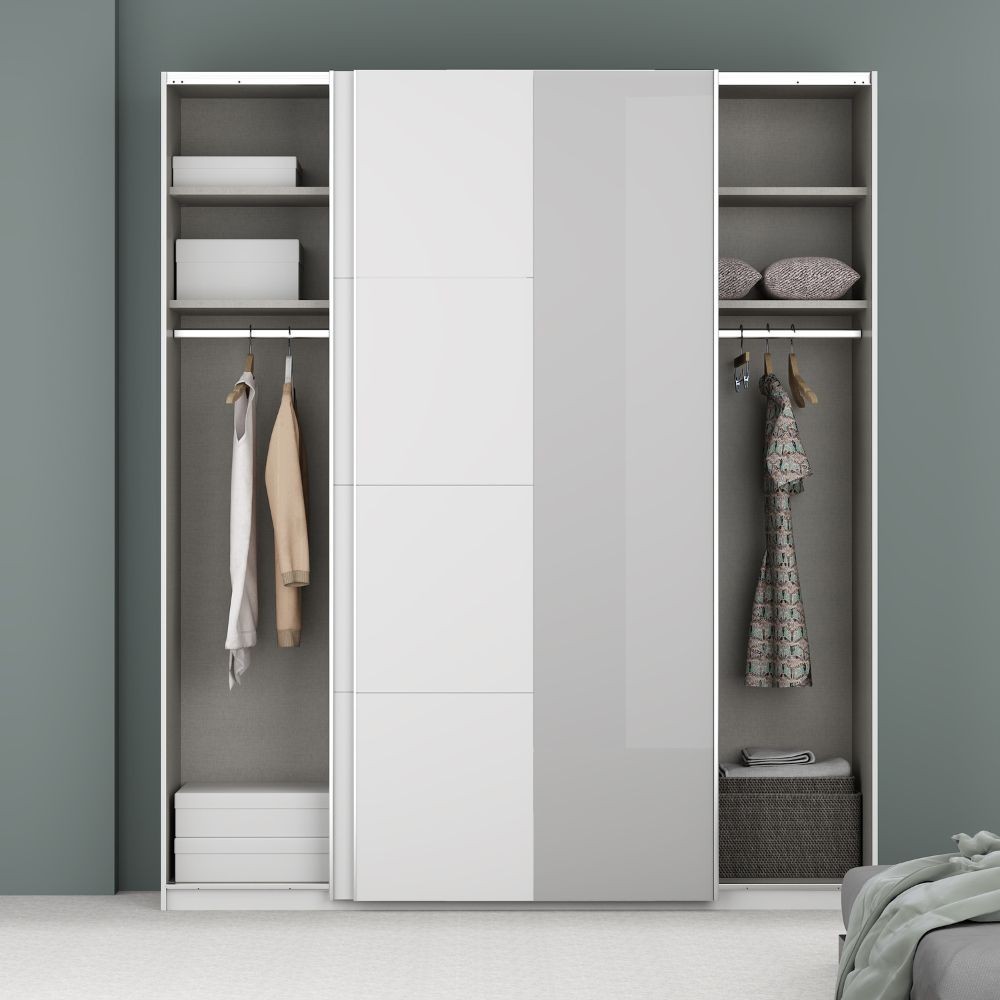 Armadio Afra 2 ante scorrevoli con specchio colore bianco lucido - immagine 3