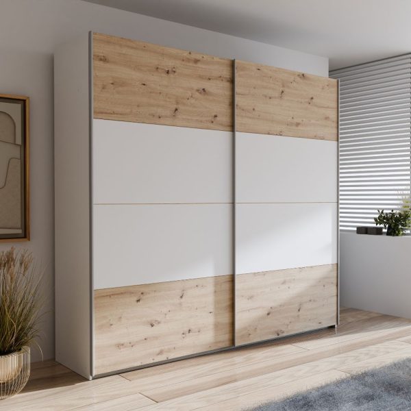 Armadio Elio 2 ante scorrevoli colore rovere con dettaglio bianco