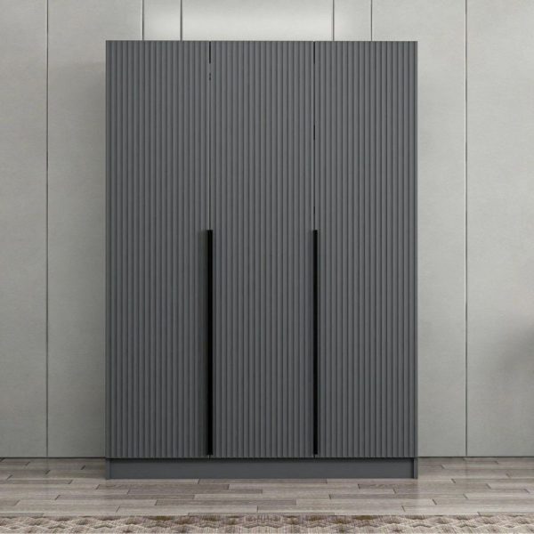 Armadio Kale 3 ante battenti colore antracite effetto cannettato