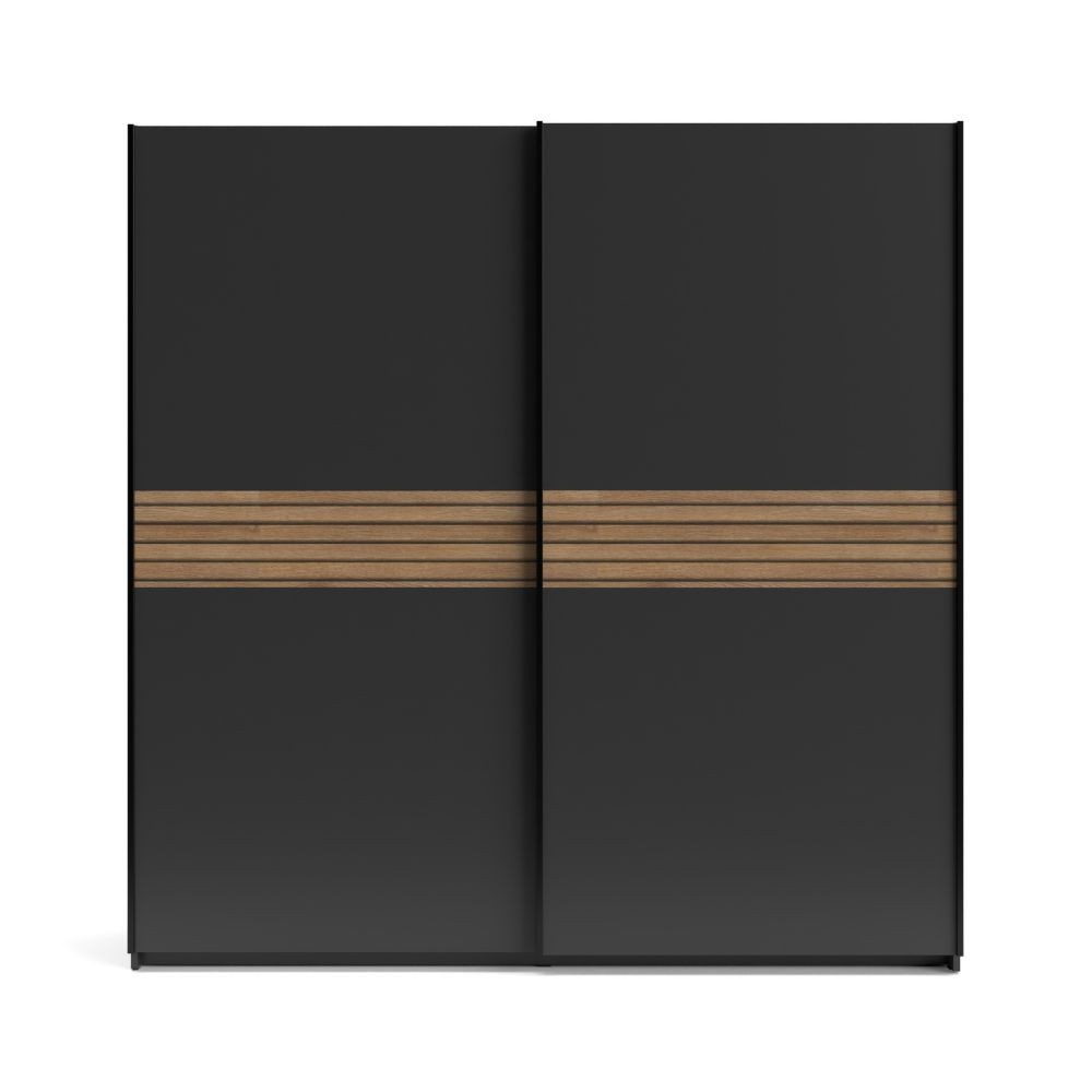 Armadio Metropol 2 ante scorrevoli colore antracite con inserti rovere - immagine 2