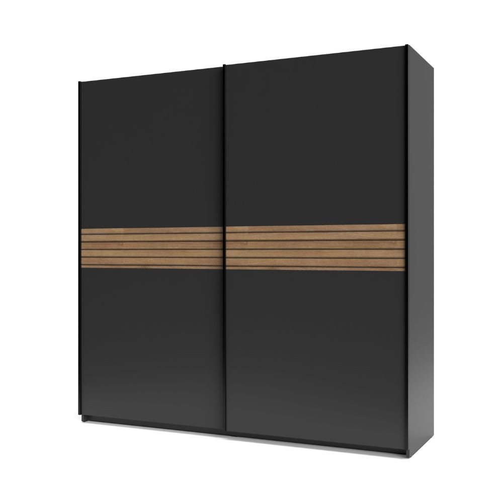 Armadio Metropol 2 ante scorrevoli colore antracite con inserti rovere - immagine 3