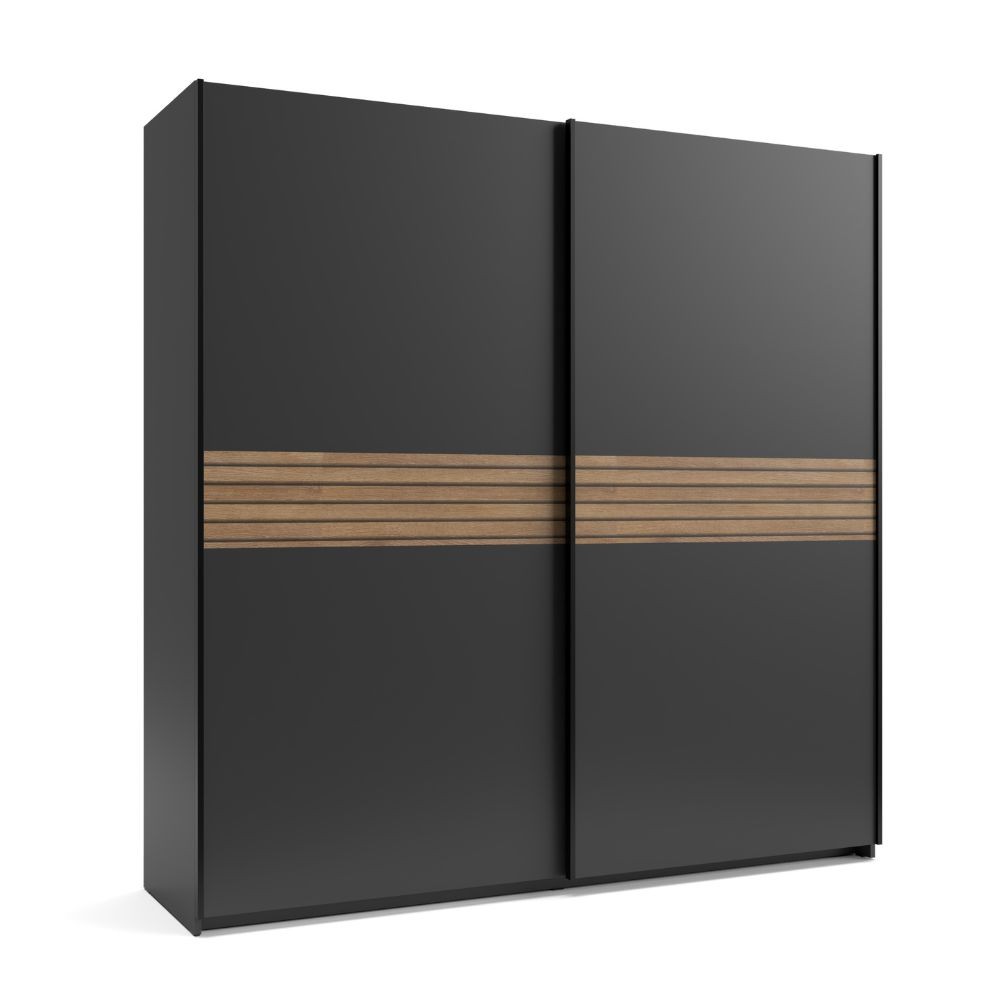 Armadio Metropol 2 ante scorrevoli colore antracite con inserti rovere - immagine 4