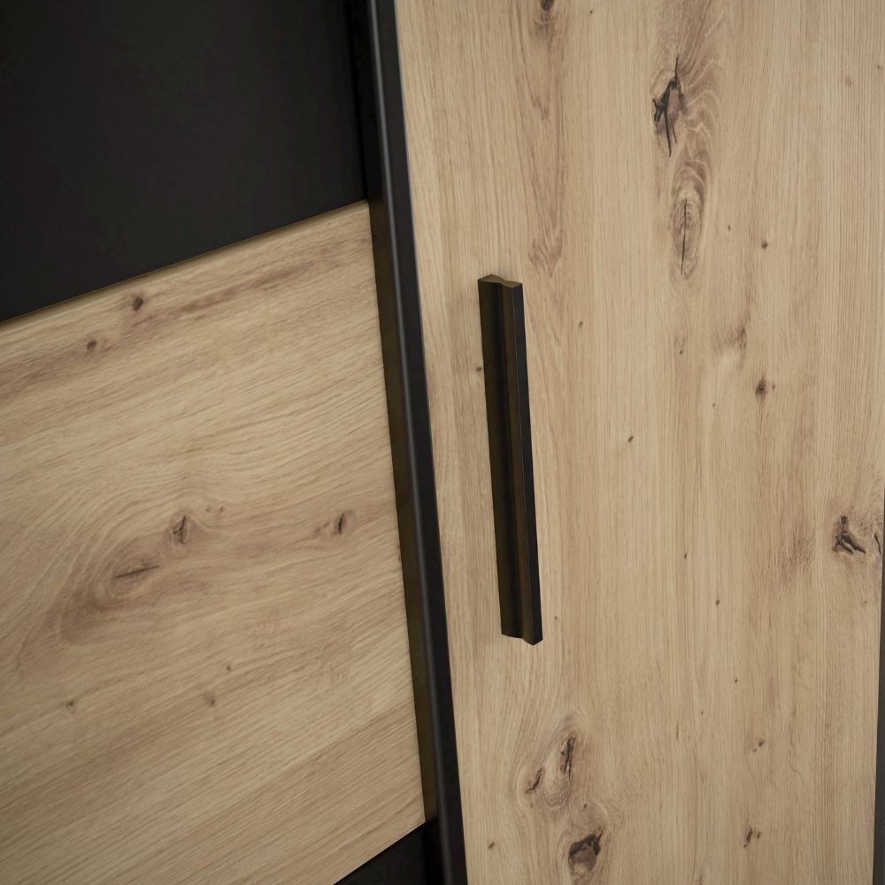 Armadio Teodoro con 2 ante battenti e 2 ante scorrevoli colore rovere e nero - immagine 2