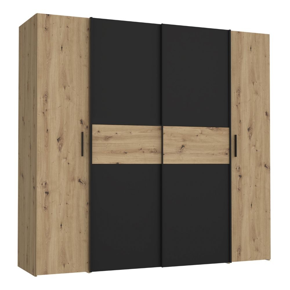 Armadio Teodoro con 2 ante battenti e 2 ante scorrevoli colore rovere e nero - immagine 4