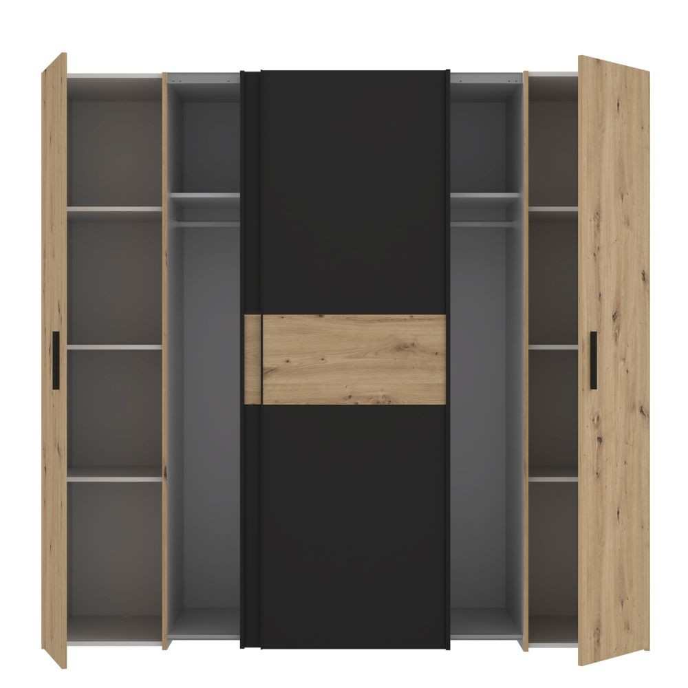 Armadio Teodoro con 2 ante battenti e 2 ante scorrevoli colore rovere e nero - immagine 5