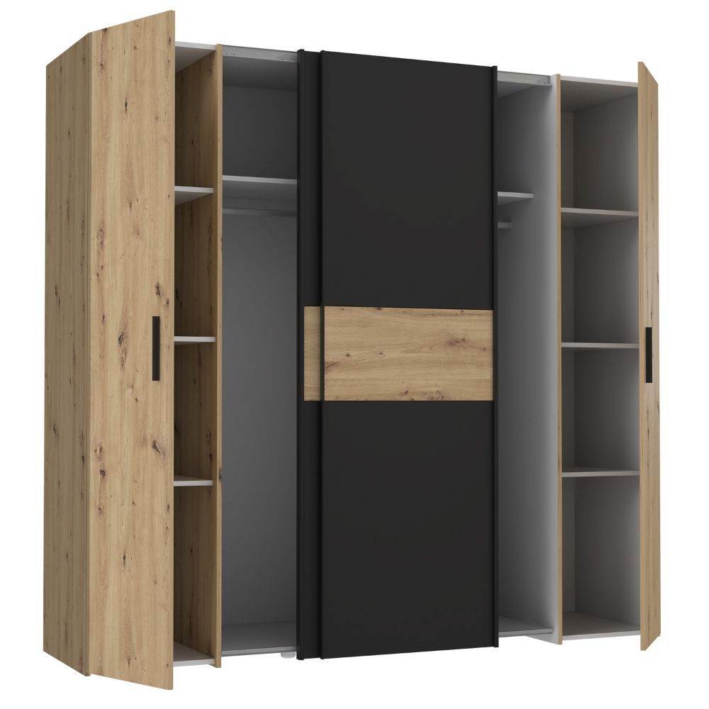 Armadio Teodoro con 2 ante battenti e 2 ante scorrevoli colore rovere e nero - immagine 6