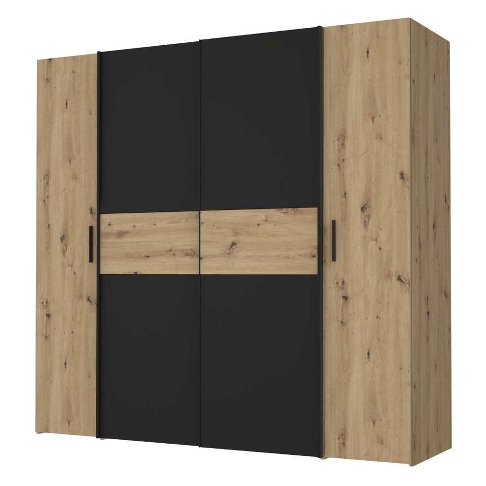 Armadio Teodoro con 2 ante battenti e 2 ante scorrevoli colore rovere e nero - immagine 7