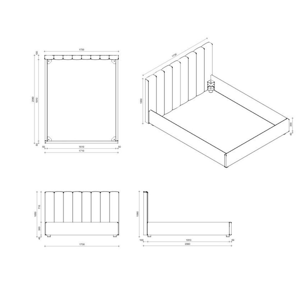 Camera da letto Amor con armadio 6 ante con specchio e letto imbottito con contenitore colore bianco e dettagli rovere - immagine 7