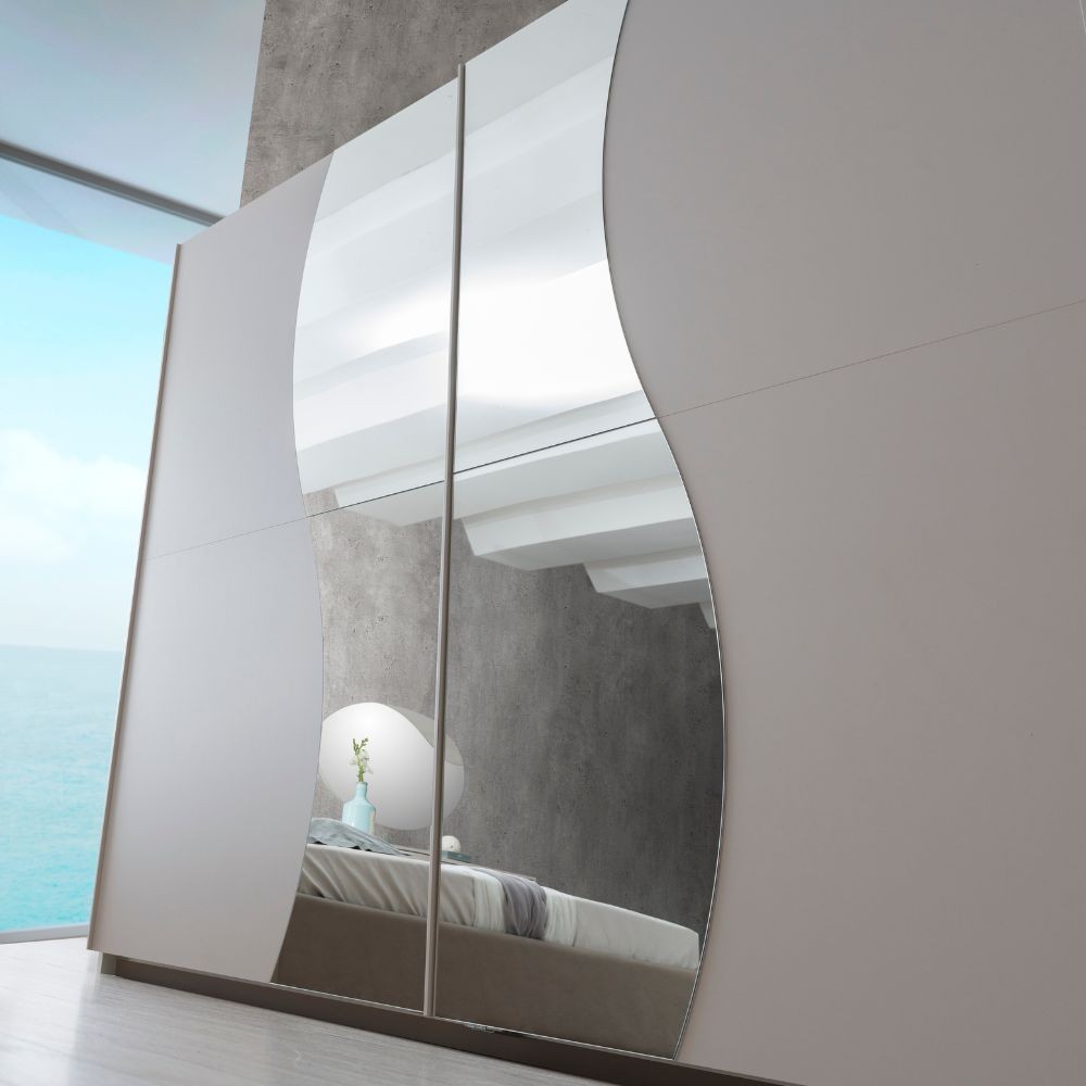 Camera da letto Blegina colore cashmere con armadio 2 ante scorrevoli e letto matrimoniale imbottito - immagine 2