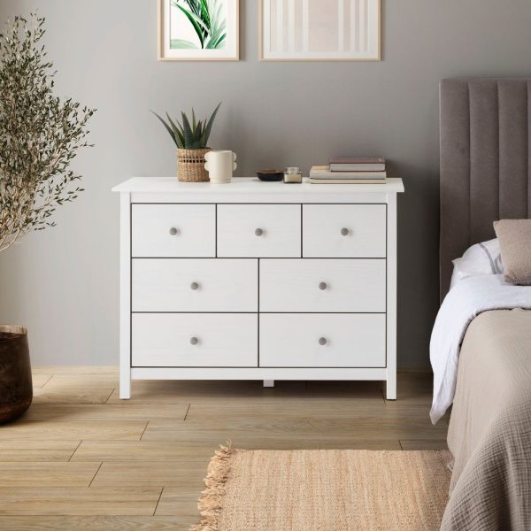 Cassettiera Berna 4 cassettoni e 3 cassetti in legno massiccio bianco