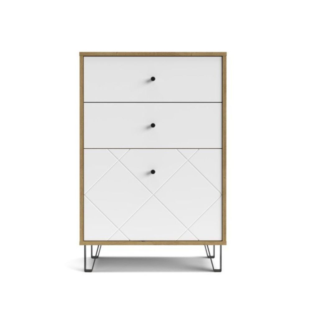 Cassettiera Bollo BO18 2 cassetti e un cassetto con anta a ribalta con dettaglio geometrico colore rovere artisan e bianco - immagine 2