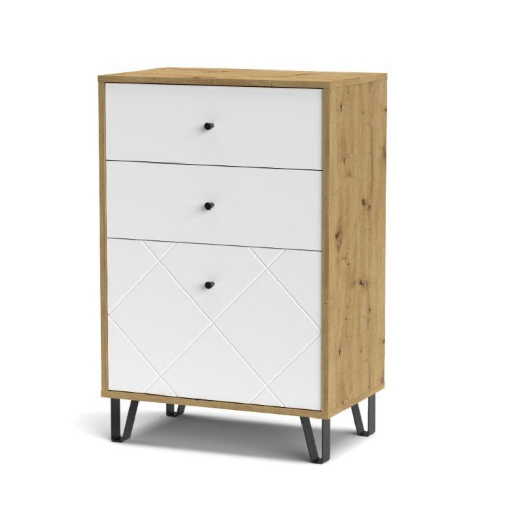 Cassettiera Bollo BO18 2 cassetti e un cassetto con anta a ribalta con dettaglio geometrico colore rovere artisan e bianco - immagine 3