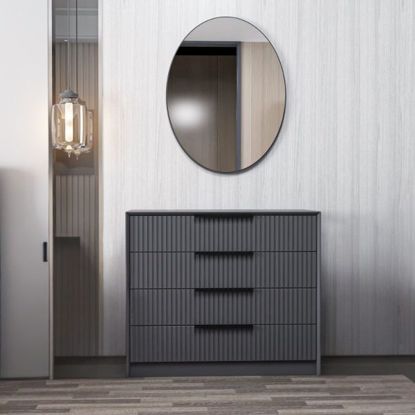 Cassettiera Kale 4 cassetti effetto cannettato colore antracite con specchio