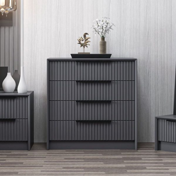 Cassettiera Kale 4 cassetti incassati effetto cannettato colore antracite