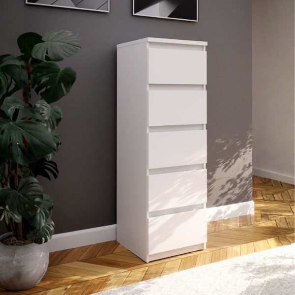 Cassettiera Morgan 5 cassetti 41.8 x 42.2 x H 128 cm. colore bianco opaco