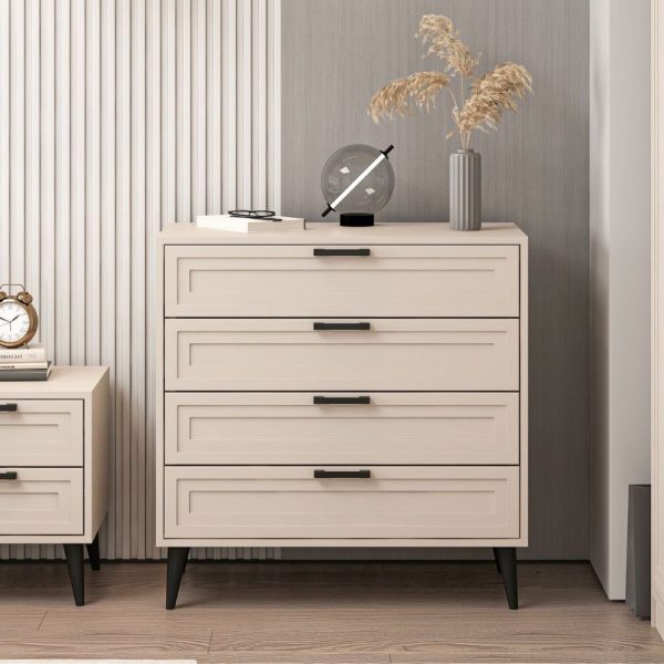 Cassettiera Prime 4 cassetti colore cashmere con maniglie e piedini neri