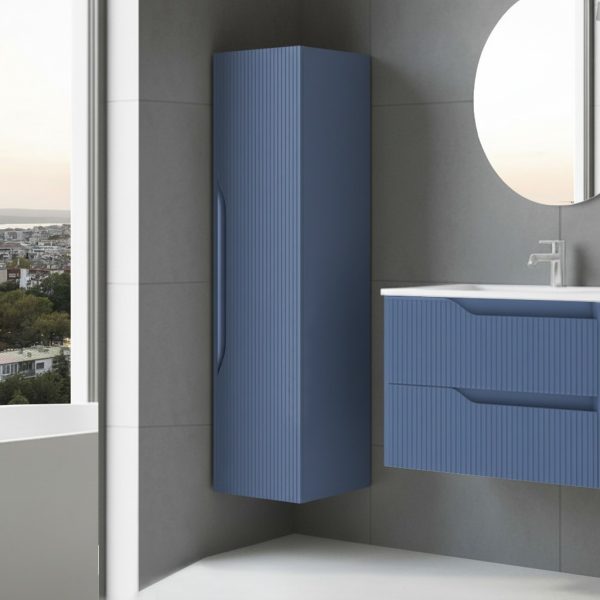 Colonna bagno sospesa Soho 1 anta effetto cannettato colore azzurro opaco 120x27x35 cm.
