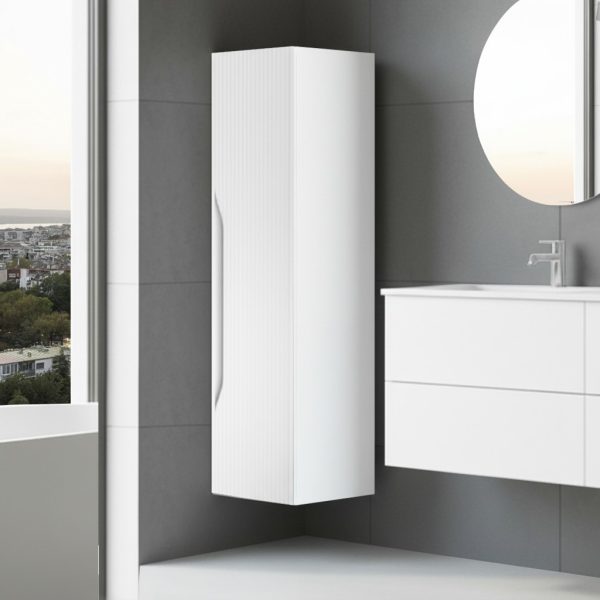 Colonna bagno sospesa Soho 1 anta effetto cannettato colore bianco opaco e grigio scuro 120x27x35 cm