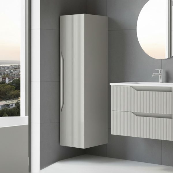 Colonna bagno sospesa Soho 1 anta effetto cannettato colore cashmere opaco 120x27x35 cm.