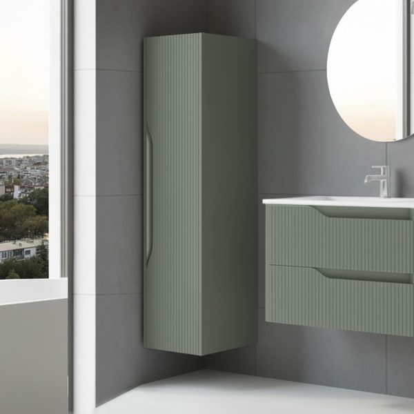 Colonna bagno sospesa Soho 1 anta effetto cannettato colore verde opaco 120x27x35 cm.