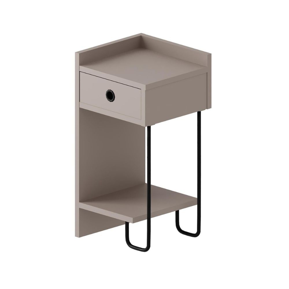 Comodino Sirius con cassetto colore tortora e gamba in metallo nero sinistro - immagine 6