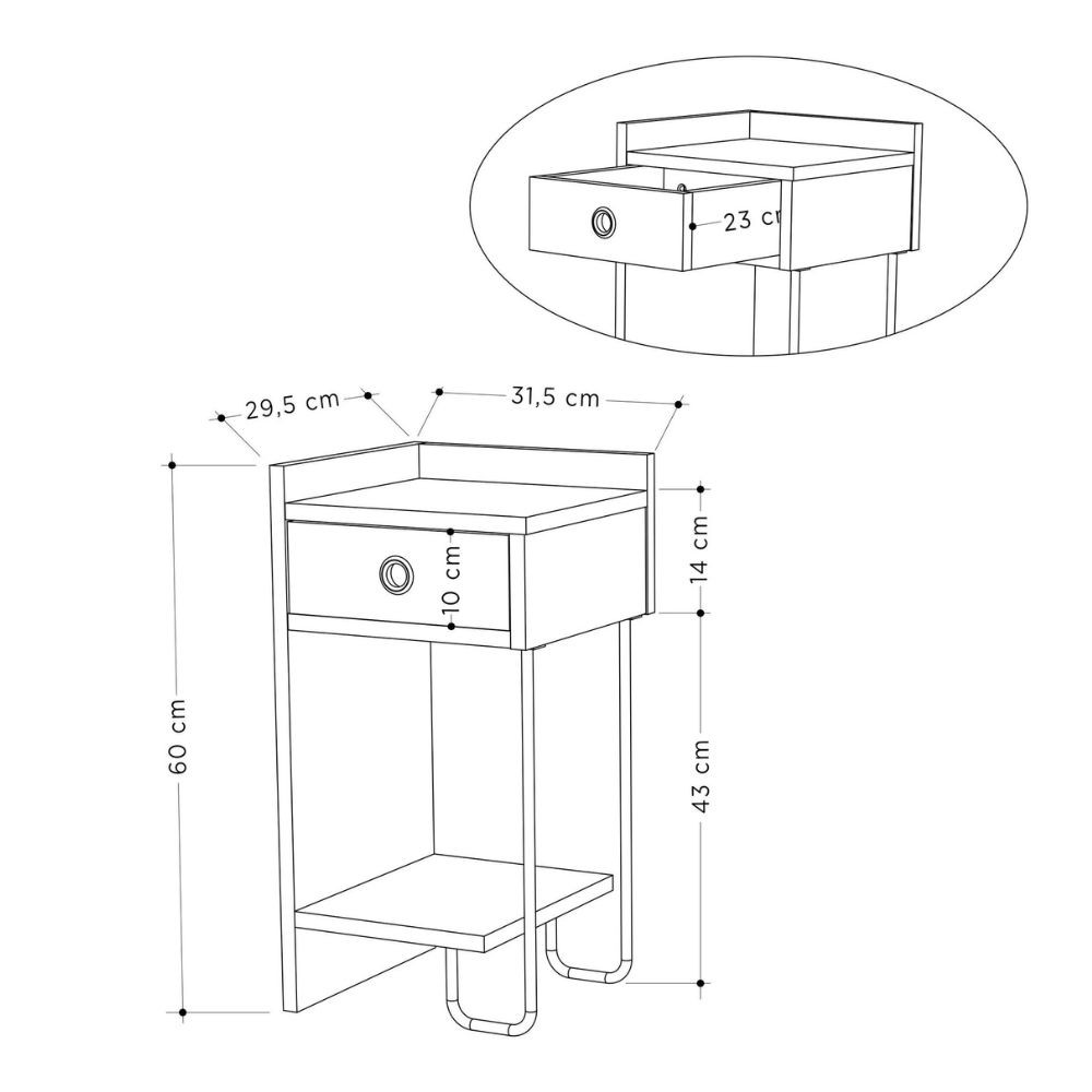 Comodino Sirius con cassetto colore tortora e gamba in metallo nero sinistro - immagine 7