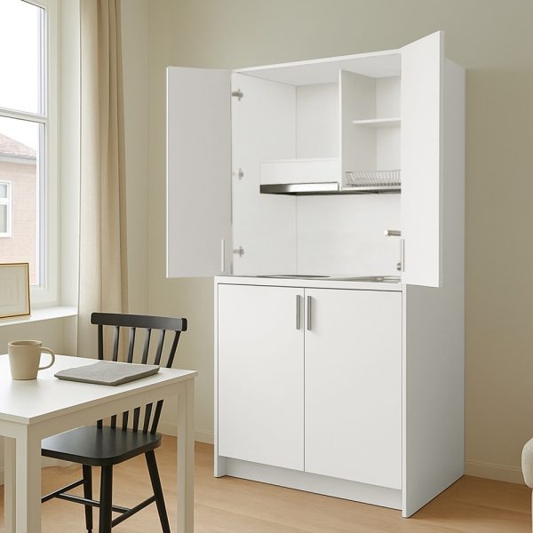 Cucina monoblocco Fold Evolution struttura e ante a libro bianco