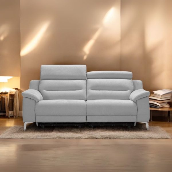 Divani Egeo 3 posti con 2 recliner elettrici in tessuto Munich 38 grigio