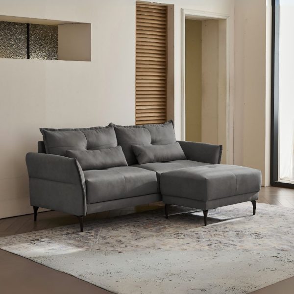 Divano 3 posti Nutmeg con pouff in tessuto Mia 103-27 grigio scuro