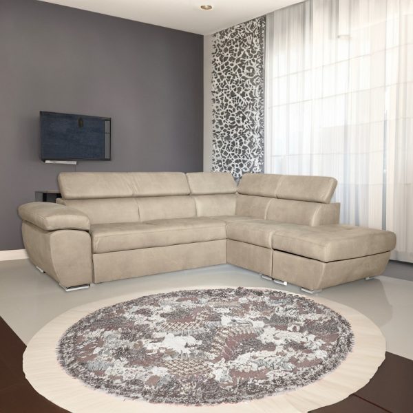 Divano Fiona angolare con penisola destra in tessuto Barrel09 cappuccino