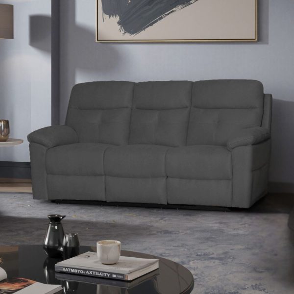 Divano Kayde 3 posti recliner elettrico in tessuto Mia 103-27 grigio scuro