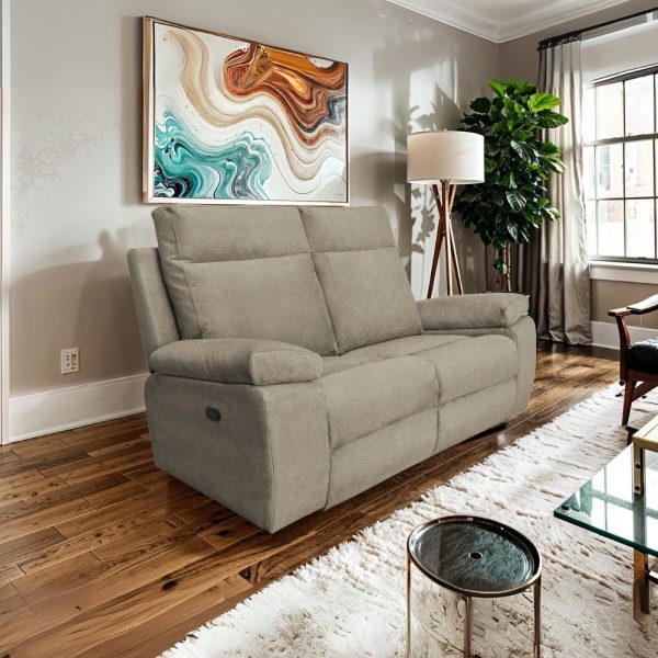 Divano Milano 2 posti con 2 recliner manuali in tessuto Orinoco 24 tortora