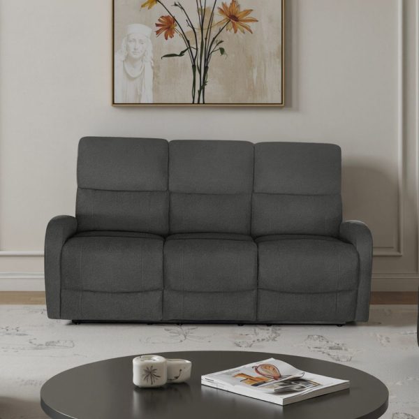 Divano Potter 3 posti recliner manuale in tessuto Mia 103-27 grigio scuro