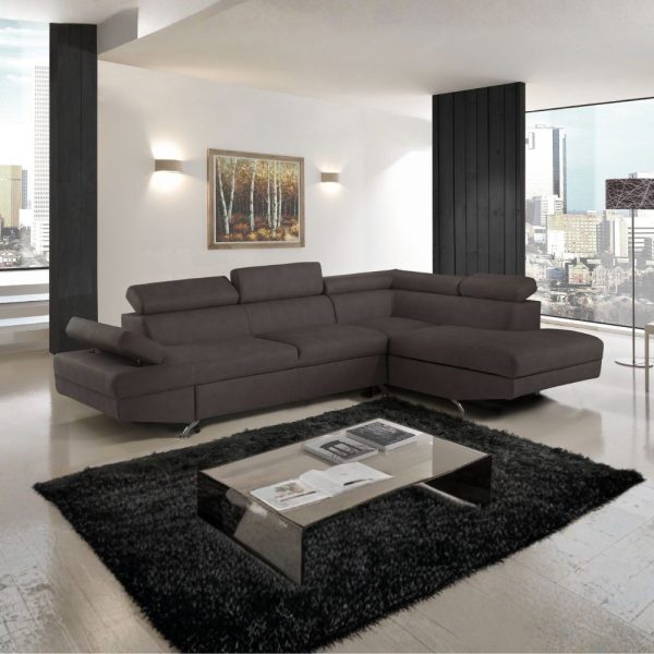 Divano angolare destro Julie con letto estraibile e contenitore in tessuto Texas 95 grigio elephant