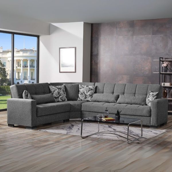 Divano angolare reversibile Fermina Wedge con doppio letto e doppio contenitore in Crown 18 grigio