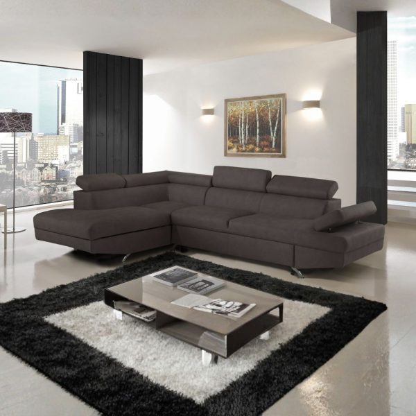 Divano angolare sinistro Julie con letto estraibile e contenitore in tessuto Texas 95 grigio elephant