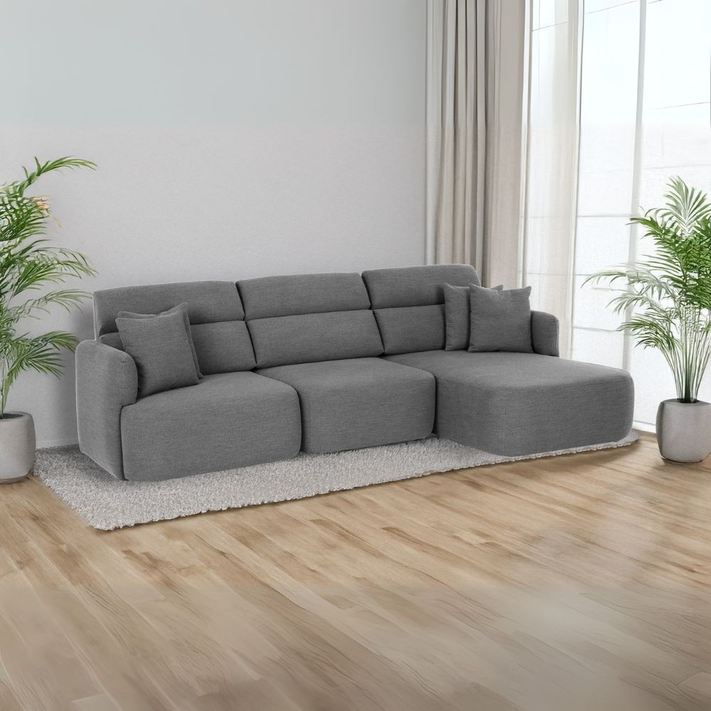 Divano con penisola reversibile Koda con seduta traslante in tessuto Vardo G1312 grigio scuro
