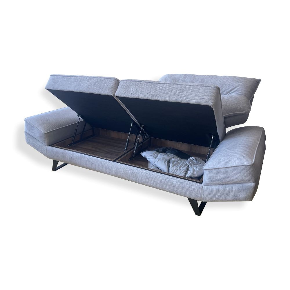 Divano contenitore Lena 3 posti con schienali basculanti in tessuto microfibra Caddy 620 tortora - immagine 7