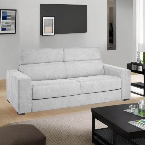 Divano letto Crien 3 posti poggiatesta reclinabili colore Luna 19 grigio chiaro piedini quadrati