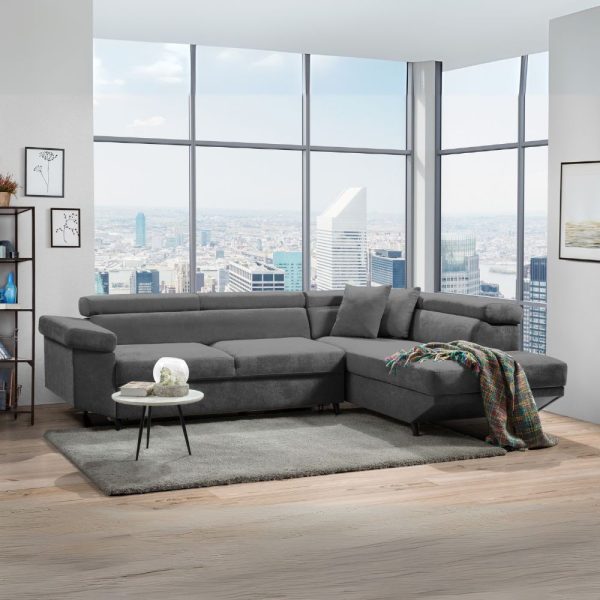 Divano letto Denver con penisola contenitore destra in Degas 92 grigio