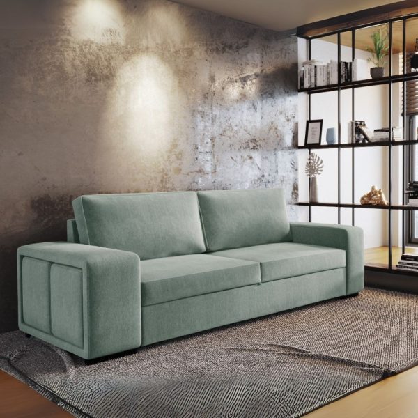 Divano letto Karponga 3 posti con 2 pouff in tessuto G0830 verde