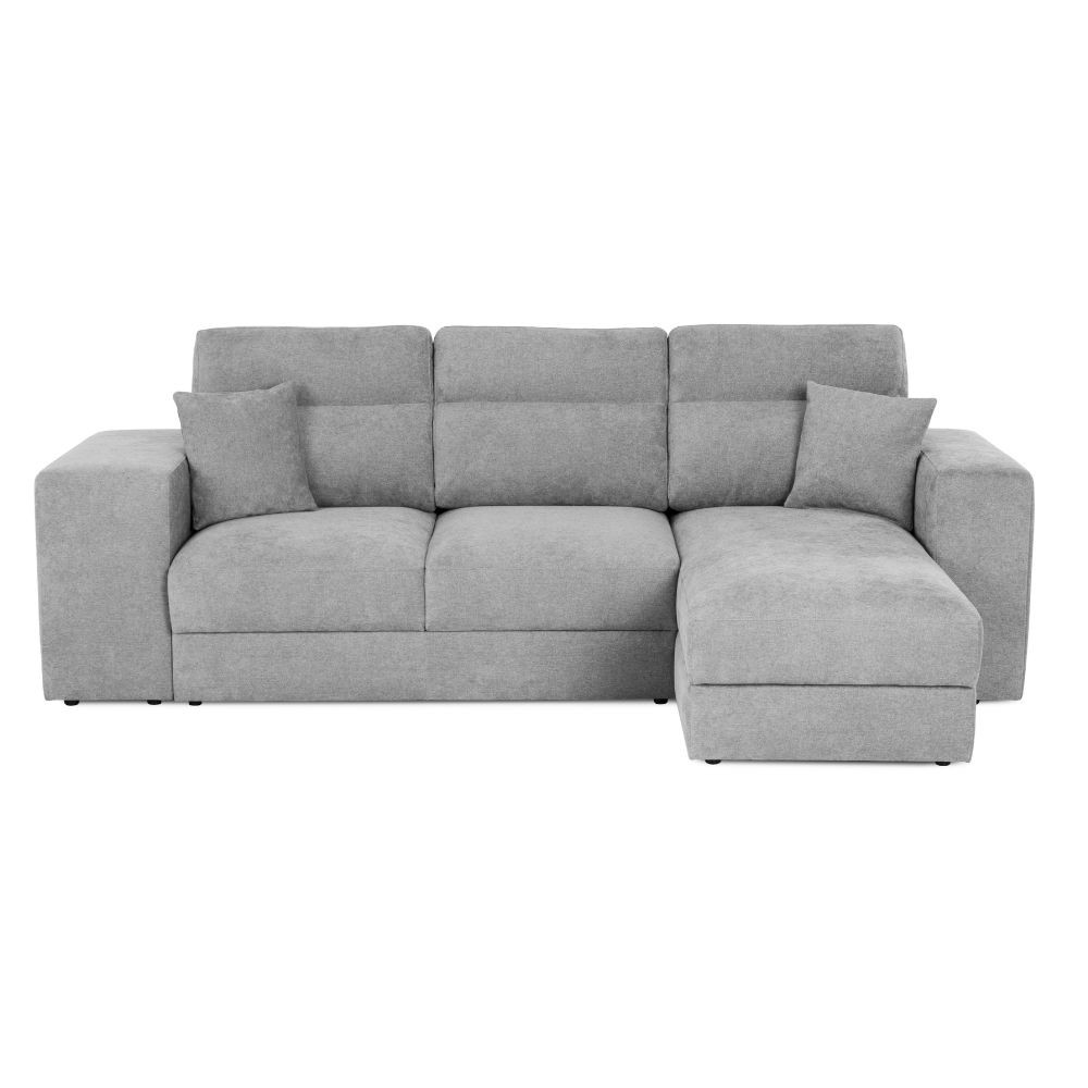 Divano letto Lilo con penisola e 2 pouf reversibile in tessuto Vardo G1310 grigio chiaro - immagine 2