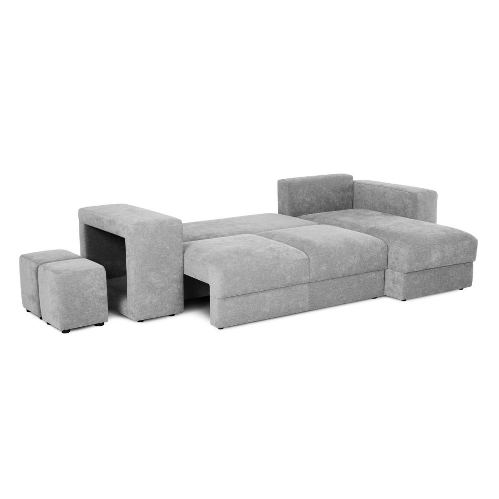 Divano letto Lilo con penisola e 2 pouf reversibile in tessuto Vardo G1310 grigio chiaro - immagine 3