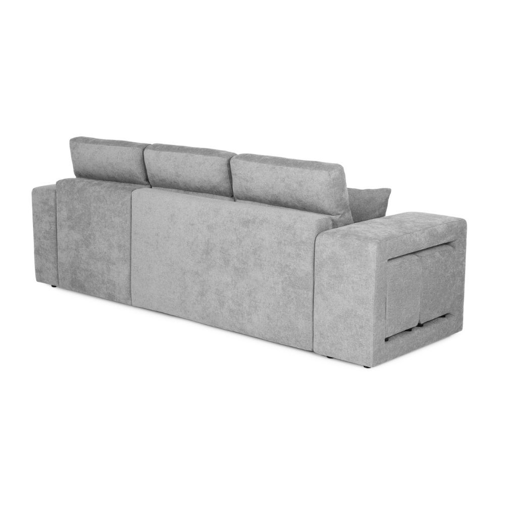 Divano letto Lilo con penisola e 2 pouf reversibile in tessuto Vardo G1310 grigio chiaro - immagine 4