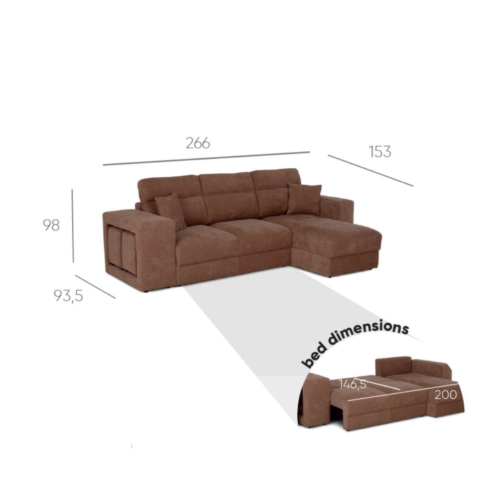 Divano letto Lilo con penisola e 2 pouf reversibile in tessuto Vardo G1310 grigio chiaro - immagine 9